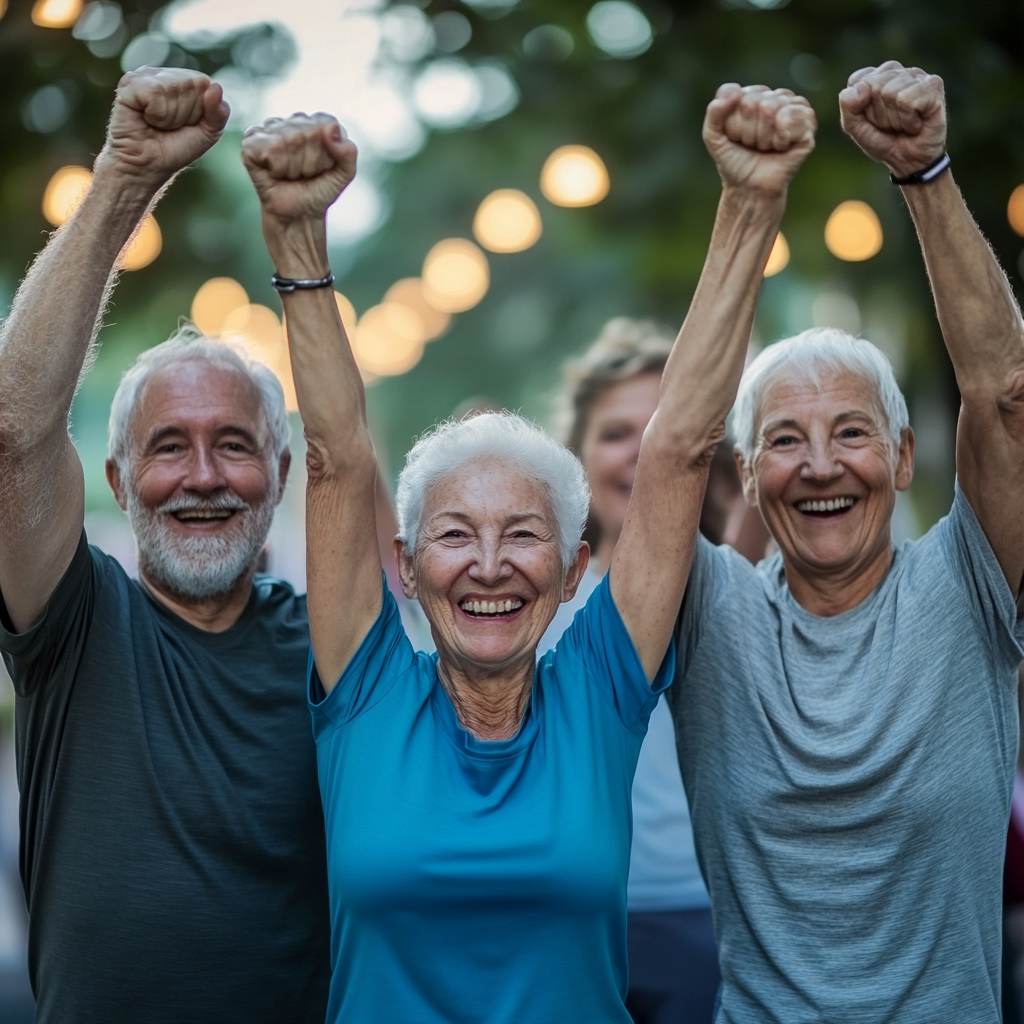 Група людей святкує досягнення фітнес-цілей після успішного тренування
