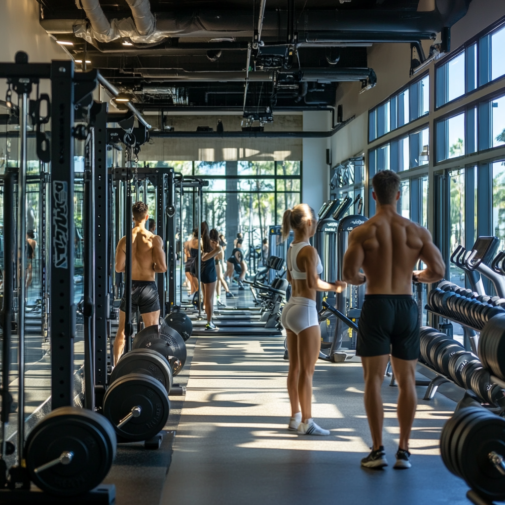 Люди тренуються в сучасному спортзалі з професійним обладнанням